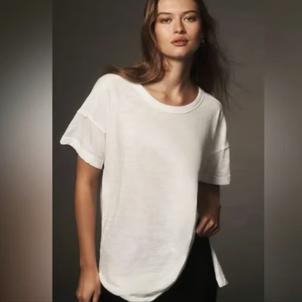 ANTHROPOLOGIE PILCRO JORDYN SLUB CREW NECK SIDE SLIT TUNIC TEE WHITE s/m